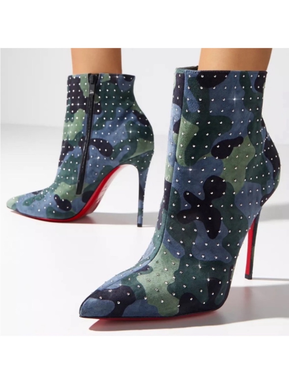 Christian Louboutin So Kate booty plume Camou Crystal accent RETAIL 1,310